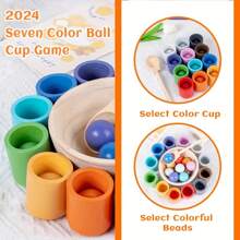 Rainbow Balls In Cups Toys For Kids, Preschool Wooden Matching Games For Learning Color Sorting And Counting, Fine Motor Early Education Learning Toy, Random Color - Multicolor - View 9