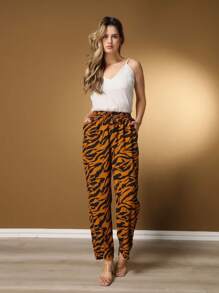Women's Viscose Trousers With Stripes And Front Pockets, New Premium Model M-5 - Marrón - Ver 2