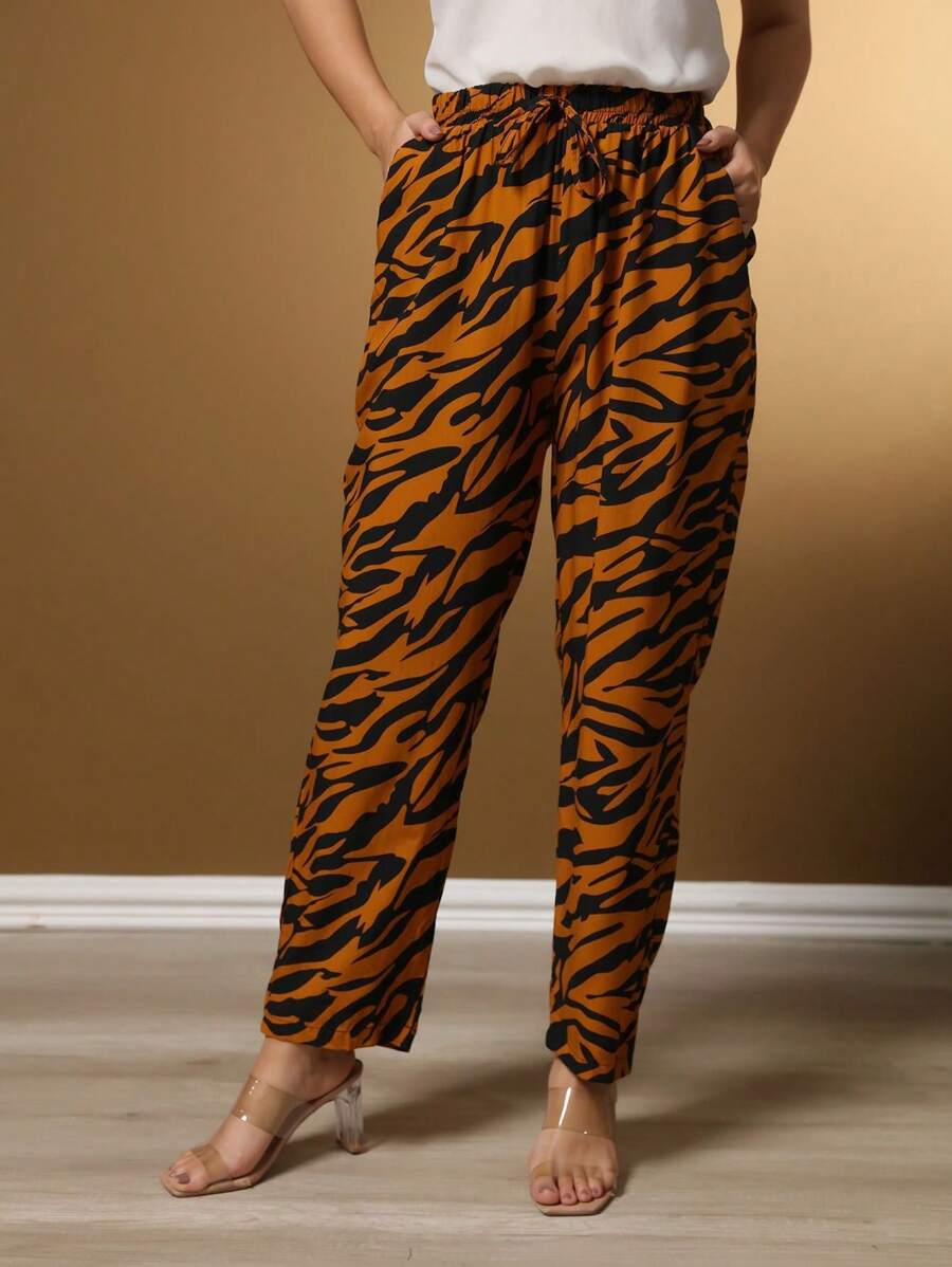 Women's Viscose Trousers With Stripes And Front Pockets, New Premium Model M-5 - Marrón - Ver 1