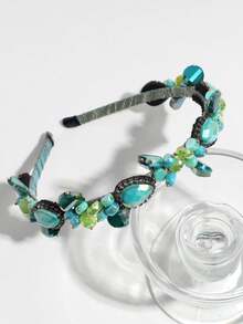 1 件女士时尚优雅水晶装饰奢华头带，适合日常佩戴 - 綠色 - 查看 5