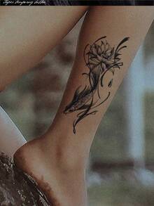 1 件草本纹身贴纸，锦鲤和莲花图案防水临时纹身，时尚草本半永久性假纹身贴纸，适用于手臂，适合男性和女性，人体艺术纸纹身可持续 7-14 天，可遮盖疤痕，DIY 剥离和粘贴水转印贴花 - 黑色 - 查看 4