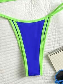 Bộ bikini tam giác xẻ tà buộc dây cổ yếm màu trơn mới, đồ bơi thời trang dành cho nữ, thích hợp cho kỳ nghỉ hè ở bãi biển. - Màu xanh lam - Xem 5