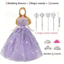 1 set de robe de poupée de mode + 1 baguette magique + 1 couronne, pour poupée de 11,5 pouces, cadeau de jouet pour filles (poupée non incluse), cadeau d'Halloween/Thanksgiving/Noël