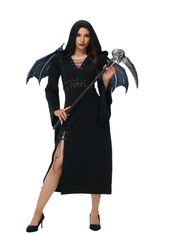 Gotischer Stil Urlaubsoutfit Sexy Kleid mit verstellbarer Taille, Cosplay Bühnen Kostüm schwarzes Kleid
