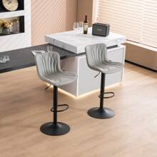 Modern Bar Stools Set Of 2 For Kitchen Counter, Adjustable Bar Height Chairs With Comfy Cushion Padded Backrest & Seat Armless Swivel BarStools With Metal Frame Leather Upholstered Counter Stools, For Home Bar Kitchen Island Bistro Restaurant