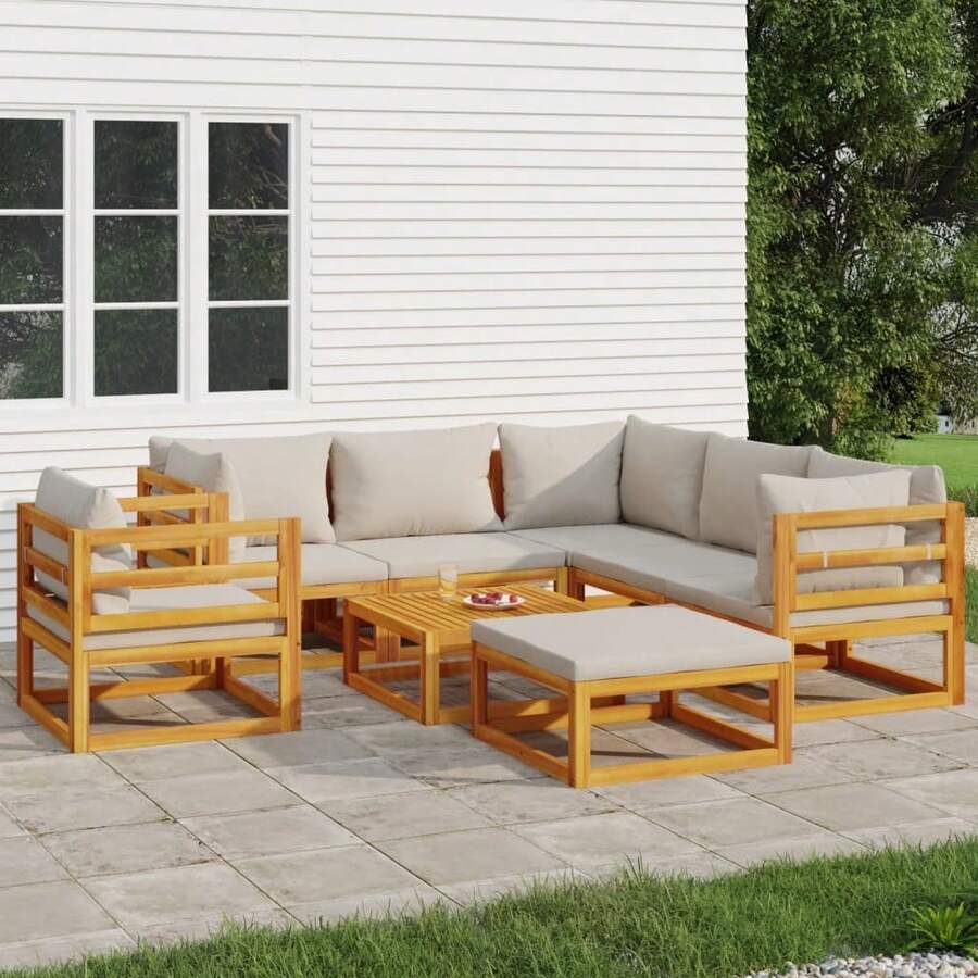 8 Piece Outdoor Patio Lounge Set With Light Gray Cushions And Solid