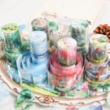 1 Roll 2m Green Plant And Cloud Scenery PET Washi Tape, Decorative Scrapbooking Sticker