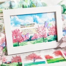 1 Roll 2m Green Plant And Cloud Scenery PET Washi Tape, Decorative Scrapbooking Sticker