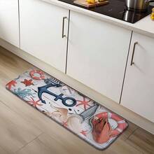 1 件海洋主题厨房垫，吸水防滑厨房地毯，缓冲疲劳缓解厨房地垫，防污易清洁可机洗，适用于厨房入口、地板、水槽区域，多种款式和尺寸可供选择 - 彩色 - 查看 3