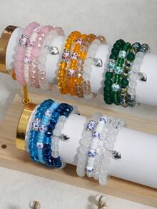 Bộ 4 vòng tay hạt pha lê hình trái tim Bohemian nhiều màu sắc dành cho nữ Bộ vòng tay hạt pha lê hình trái tim Bohemian nhiều lớp có thể điều chỉnh Bộ trang sức Boho - 4 cái - Xem 11