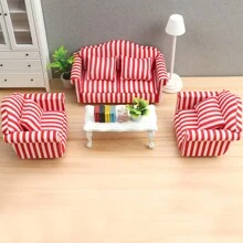 1:12 Dollhouse Miniature Living Room Furniture Set - 3pcs White Fabric Sofa With 4 Pillows, Doll House Sofa, Micro Scenery Decor, Reclining Loveseat, White Decorative, Doll Furniture, Cute Small Sofa, Exquisite Small Sofa Pendant, Miniature Toy Furniture, Suitable As A Gift