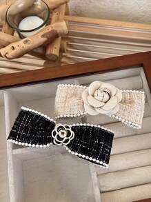 1/2个复古法式花卉蝴蝶结布艺发夹，柔软山茶花发卡，优雅发饰，女士礼物