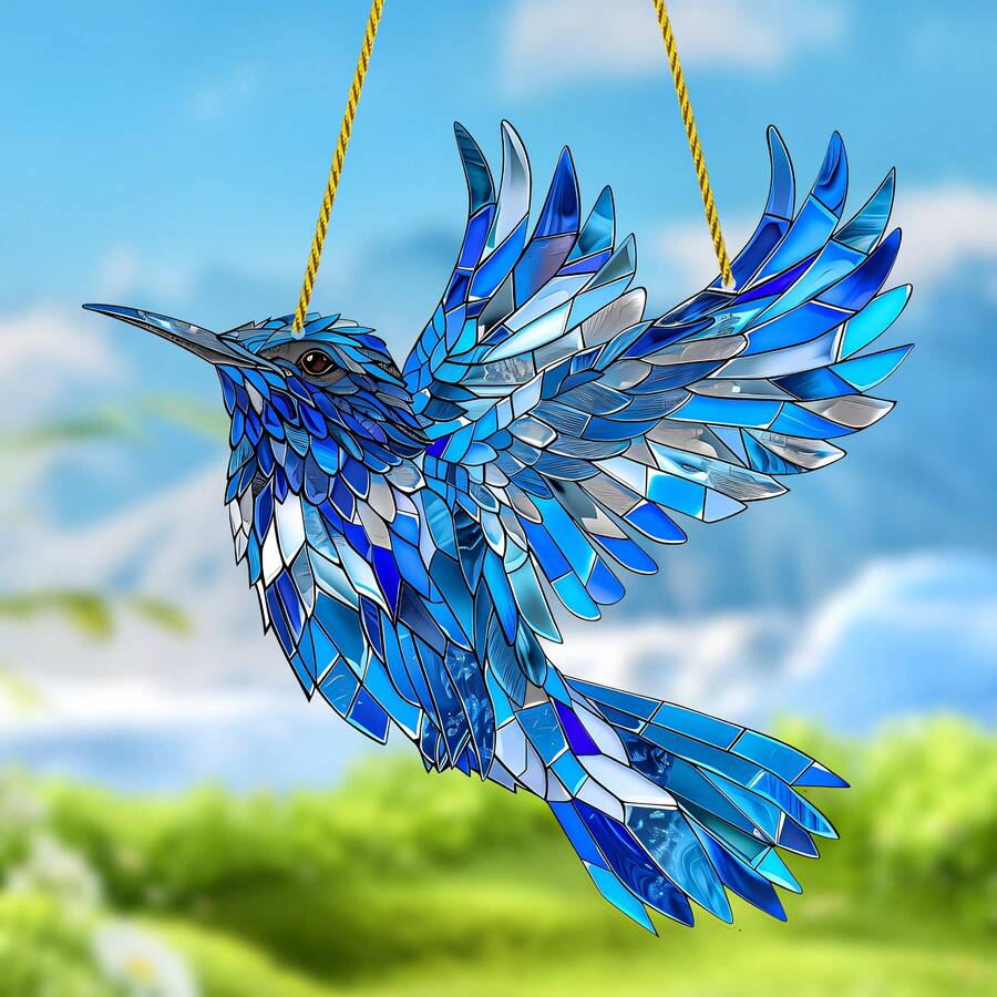 1 đồ trang trí treo hình chim ruồi xanh - Đồ trang trí nghệ thuật cho quà tặng trong nhà và lễ hội - Lý tưởng cho sinh nhật, Giáng sinh, Lễ tạ ơn và trang trí cho mọi mùa, trang trí nhà cửa, trang trí phòng, trang trí tường - Màu xanh lam - Xem 1