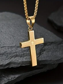 1pc Titanium Steel Esculpido Cruz Pingente Colar, Aço Inoxidável Cruz Pingente Unissex