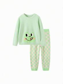 Balabala Children's Sleepwear Set Boys' And Girls' Loungewear, Young Girl And Babies' Warm Half Velvet Pajamas, Parent-Child Cartoon