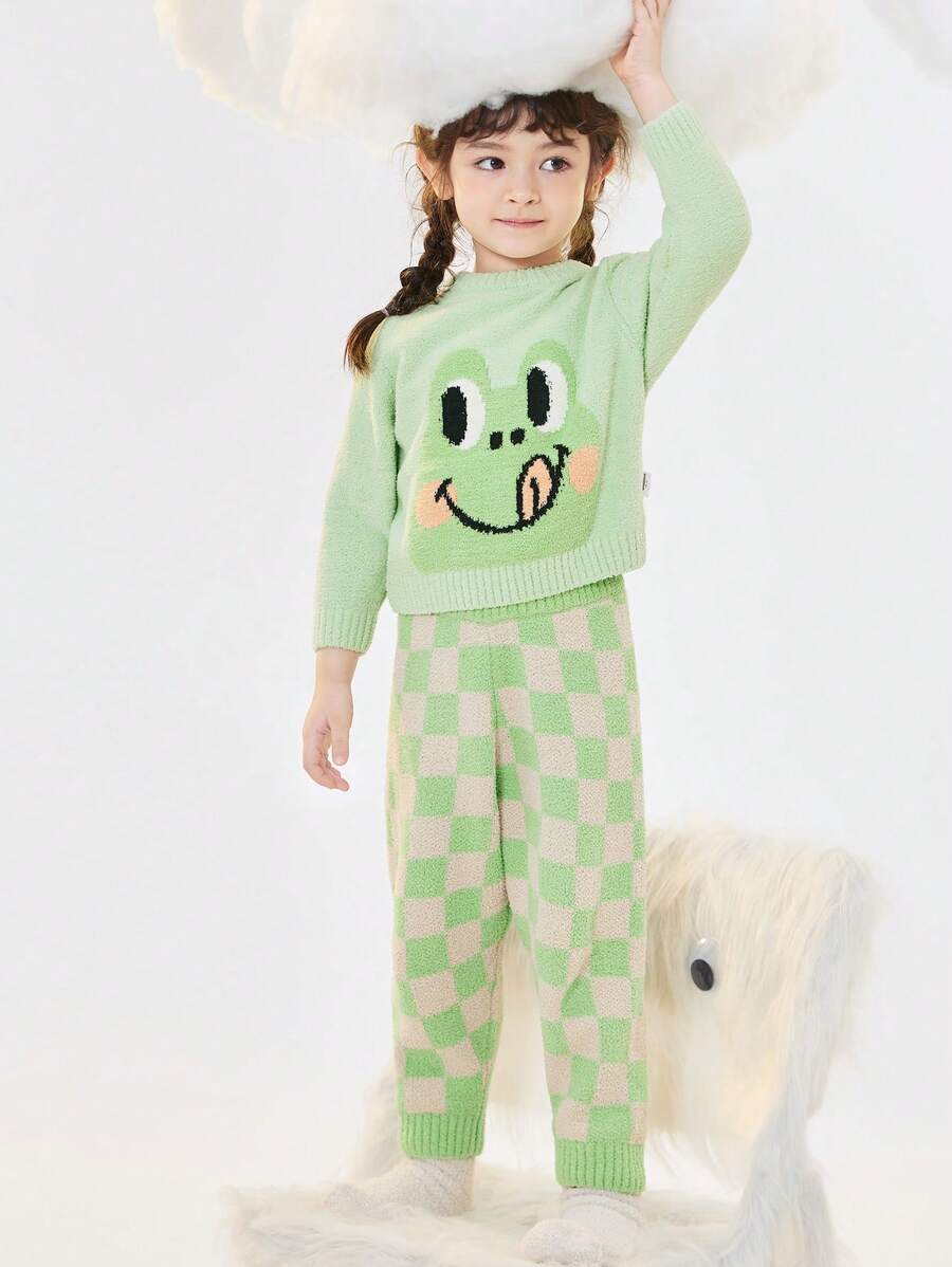 Balabala Children's Sleepwear Set Boys' And Girls' Loungewear, Young Girl And Babies' Warm Half Velvet Pajamas, Parent-Child Cartoon