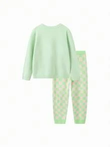 Balabala Children's Sleepwear Set Boys' And Girls' Loungewear, Young Girl And Babies' Warm Half Velvet Pajamas, Parent-Child Cartoon