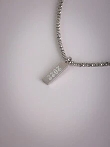 1pc Fashionable Rectangular Titanium Steel Engraved Number Year Pendant (1990-2024) Necklace, Classic Necklace For Men, Personalized Jewelry Gift For Graduation