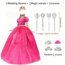1 set de robe de poupée de mode + 1 baguette magique + 1 couronne, pour poupée de 11,5 pouces, cadeau de jouet pour filles (poupée non incluse), cadeau d'Halloween/Thanksgiving/Noël