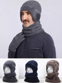 1 bộ Mũ giữ ấm tai xe đạp dày cho nam, Mũ mùa đông cho người già có lớp lót giữ nhiệt, Mũ len ấm áp + Khăn quàng cổ cho nam giới lớn tuổi, Quà tặng Giáng sinh, Lễ tạ ơn, Năm mới - Nhiều màu - Xem 8