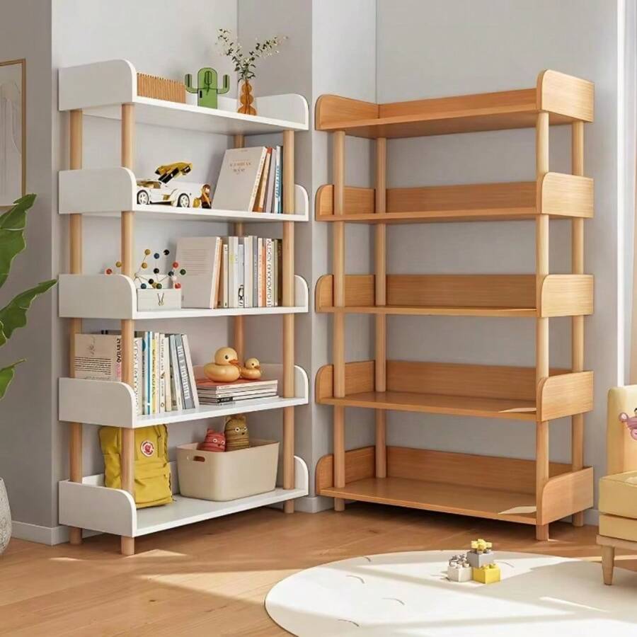 5Tier Wooden Open Bookcase Modern Freestanding Bookshelf With Side
