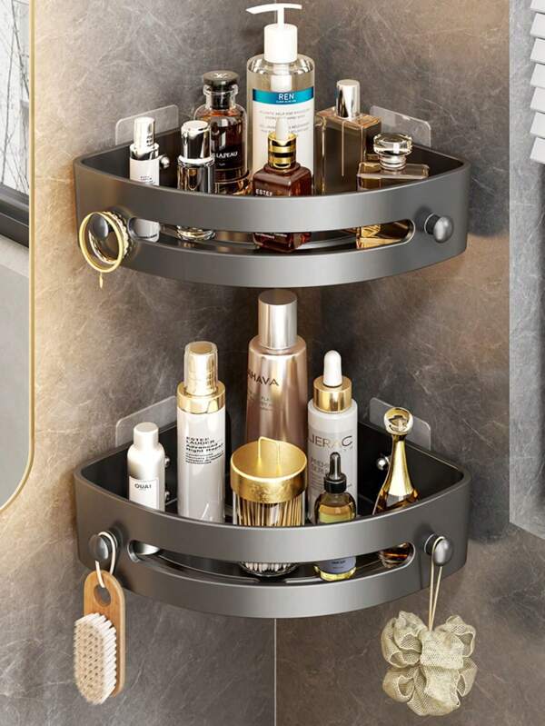 1/2/3pcs Triangle Bathroom Shelf, Wall Mounted Easy Install Black Minimal Triangular Rack, Suitable For Kitchen & Bathroom, Stackable Corner Shelves Home Bathroom Decor Bathroom Organizer Summer
