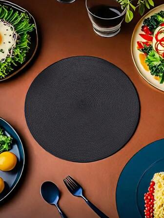 1pc 圆形西式垫 北欧日式编织餐桌隔热垫 简约编织复古英伦轻奢风格杯垫 圆形编织餐垫 可洗防滑隔热桌垫 适用于家居餐厅装饰 可重复使用