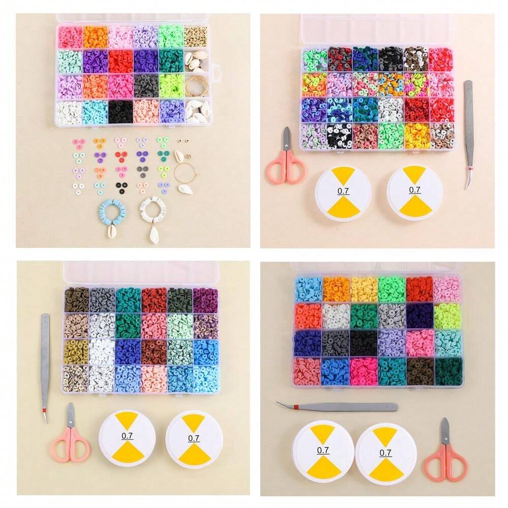 24Pcs Assorted Color Polymer Clay DIY Bracelet & Necklace Craft Kit