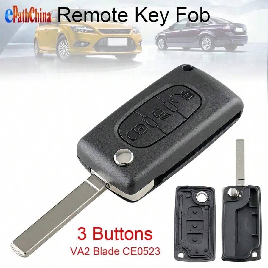 1 个黑色 3 键替换钥匙扣遥控器外壳适用于雪铁龙 C2 C3 C4 C5 C6 C8 SG Xsara Picasso CE0523 2008-2018，带中央灯按钮，适用于标致（VA2 Blade CE0523）