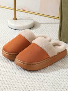 新款时尚秋冬保暖舒适情侣卧室拖鞋，简约优雅的设计 - 亮橙色 - 查看 2