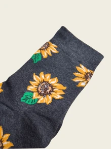 2pairs Sunflower Pattern Crew Socks, Fall Socks - Multicolor - View 5