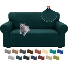 2024 Newest 1 Piece Couch Covers For 1/2/3/4 Cushion Stretch Loveseat Slipcovers High Stretch Jacquard Sofa Slipcover For Living Room Pets Dogs Loveseat Furniture Protector - 墨綠色 - 查看 9