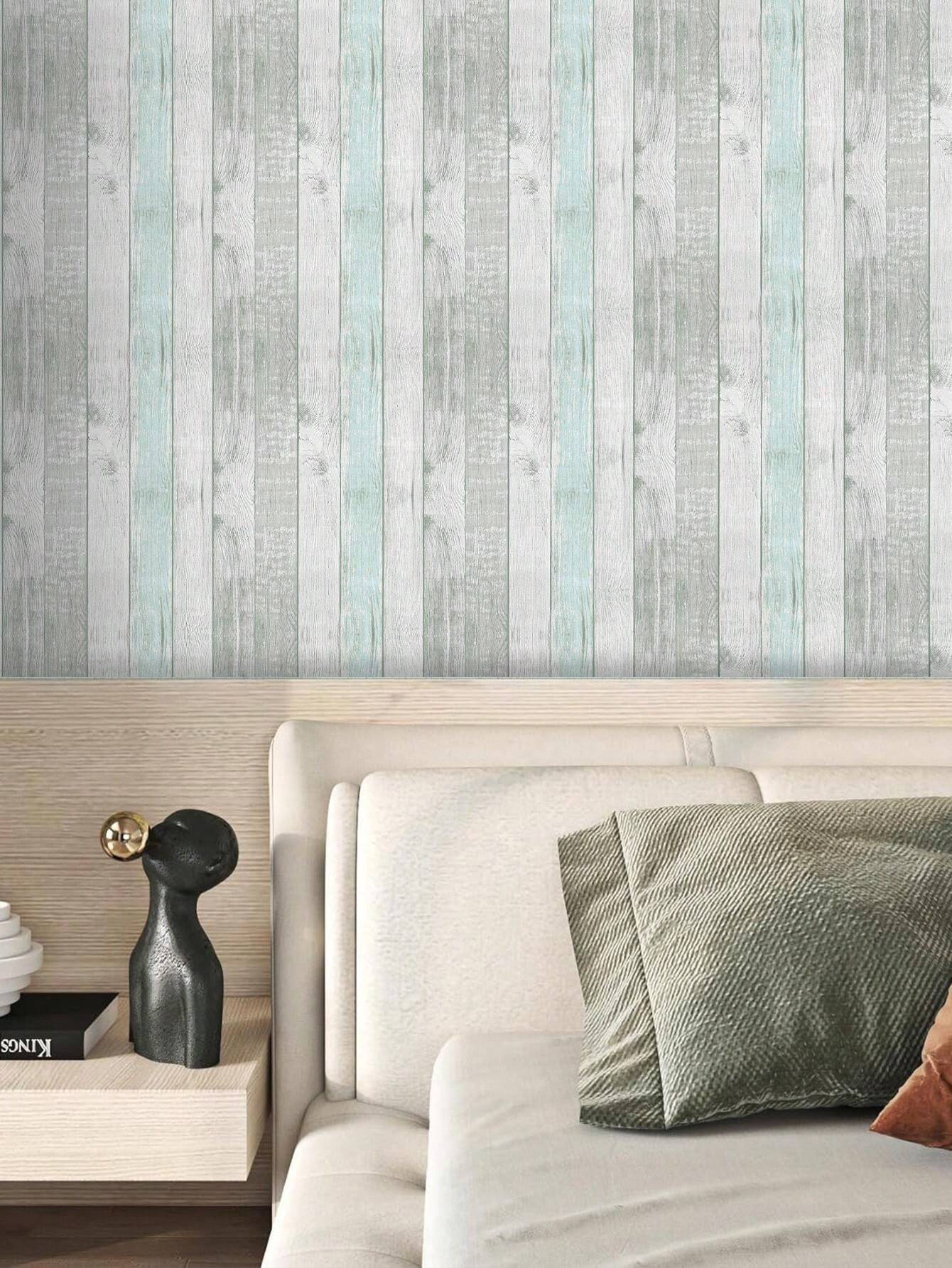 1 Roll Wood Grain SelfAdhesive Wallpaper, Vintage Green Wood Vinyl