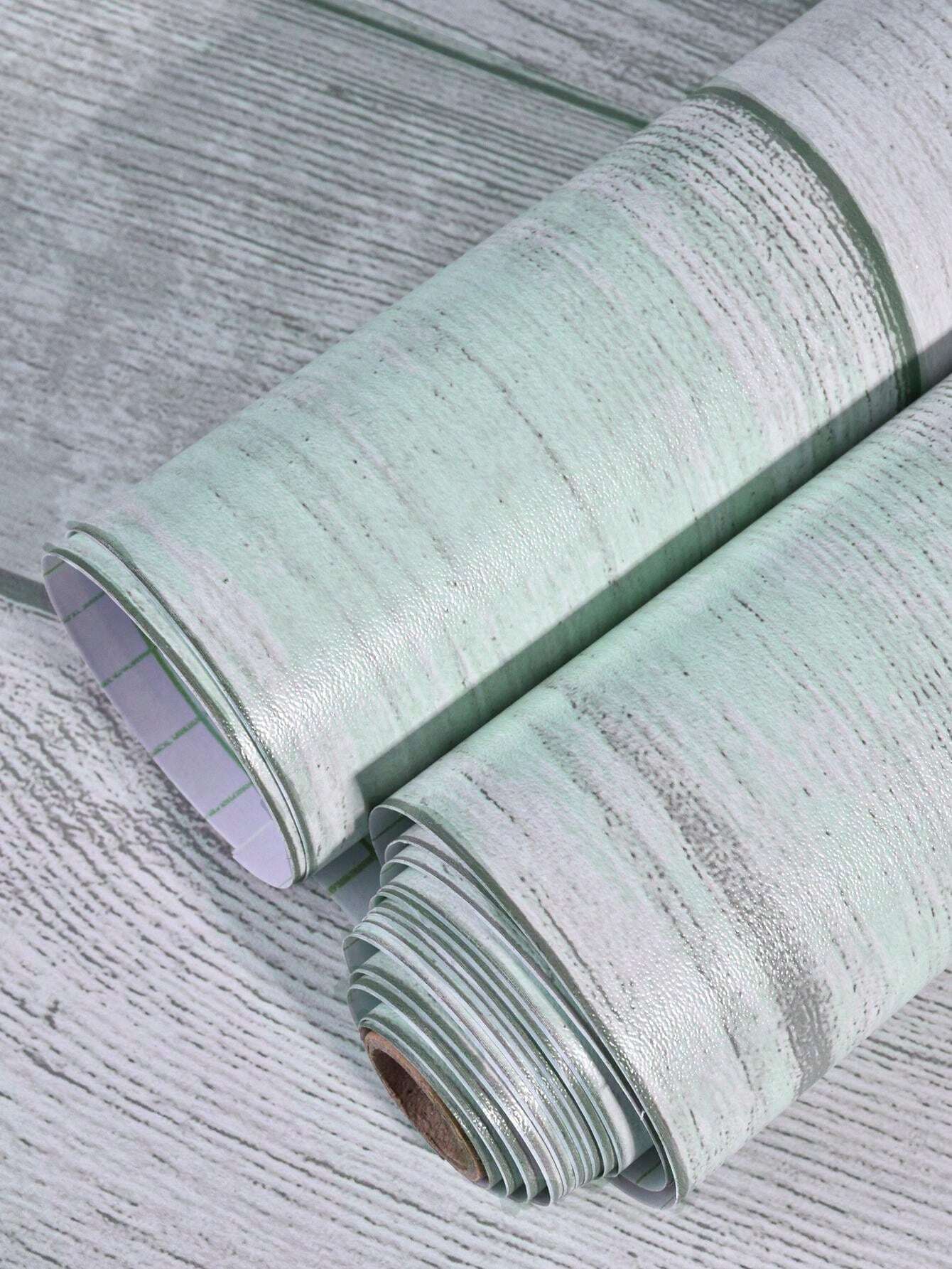 1 Roll Wood Grain SelfAdhesive Wallpaper, Vintage Green Wood Vinyl