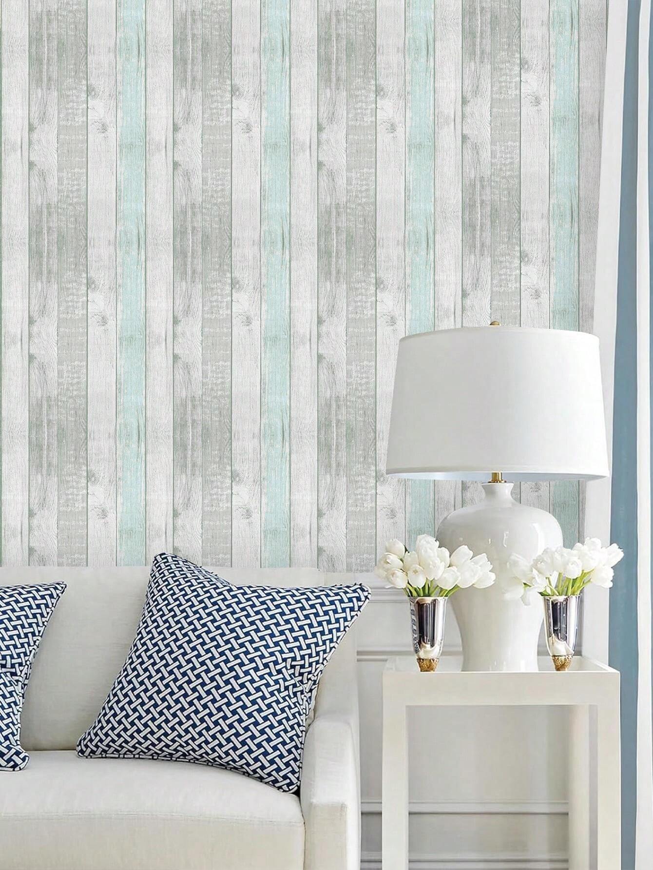 1 Roll Wood Grain SelfAdhesive Wallpaper, Vintage Green Wood Vinyl