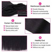 Clip In Hair Extensions Human Hair Double Weft Clip In Brazilian Remy Human Hair Extensions 8pcs Per Set With 18 Clips 1B Natural Black 14-28 Inch - SNatural - View 5