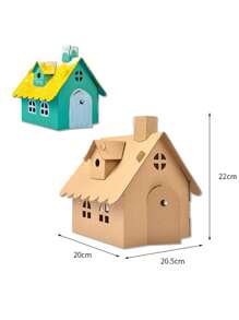 1pc DIY Handmade Decoration Paper House Patchwork House Toy Colouring Paper Box House Christmas Cardboard House - Brown - View 14
