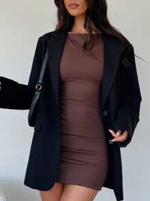 女式圆领无袖紧身性感可爱休闲度假和办公迷你连衣裙，春夏