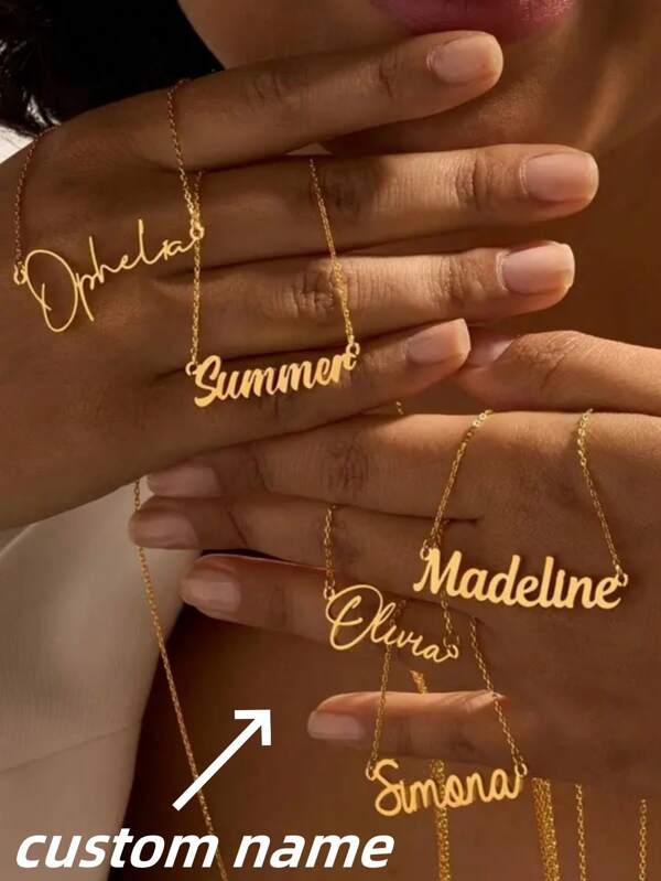 1pc Gold Multi-Style Optional Cursive Letter Pendant Necklace - Personalized Stainless Steel Name Chain, The Perfect Choice For Women's Birthday And Graduation Gifts For Friends, Brothers, Family, Lovers As A Gift, Is A Good Choice (Only Support English Letter Customization)