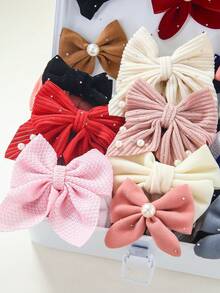 10 chiếc kẹp tóc công chúa bằng vải nơ ngọc trai cá sấu cho bé gái, phụ kiện kẹp tóc mái, thiết kế dễ thương để đeo hàng ngày, mùa thu/đông - Nhiều màu - Xem 2