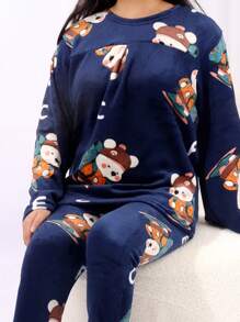 Conjunto de pijama de mujer,ropa de descanso para estar en casa(pijama y pijama incluidos) - Azul Marino - Ver 1