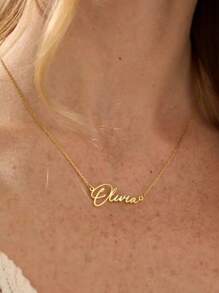 1pc Gold Multi-Style Optional Cursive Letter Pendant Necklace - Personalized Stainless Steel Name Chain, The Perfect Choice For Women's Birthday And Graduation Gifts For Friends, Brothers, Family, Lovers As A Gift, Is A Good Choice (Only Support English Letter Customization) - Gold - View 5