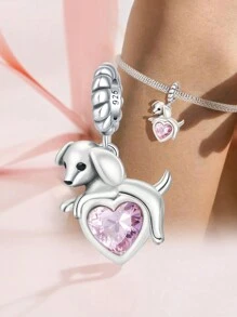 1 件时尚 925 纯银可爱宠物小狗系列串珠适合女士手链手镯 DIY 珠宝制作和日常服装搭配珠宝装饰适合女孩 - 銀色 - 查看 1