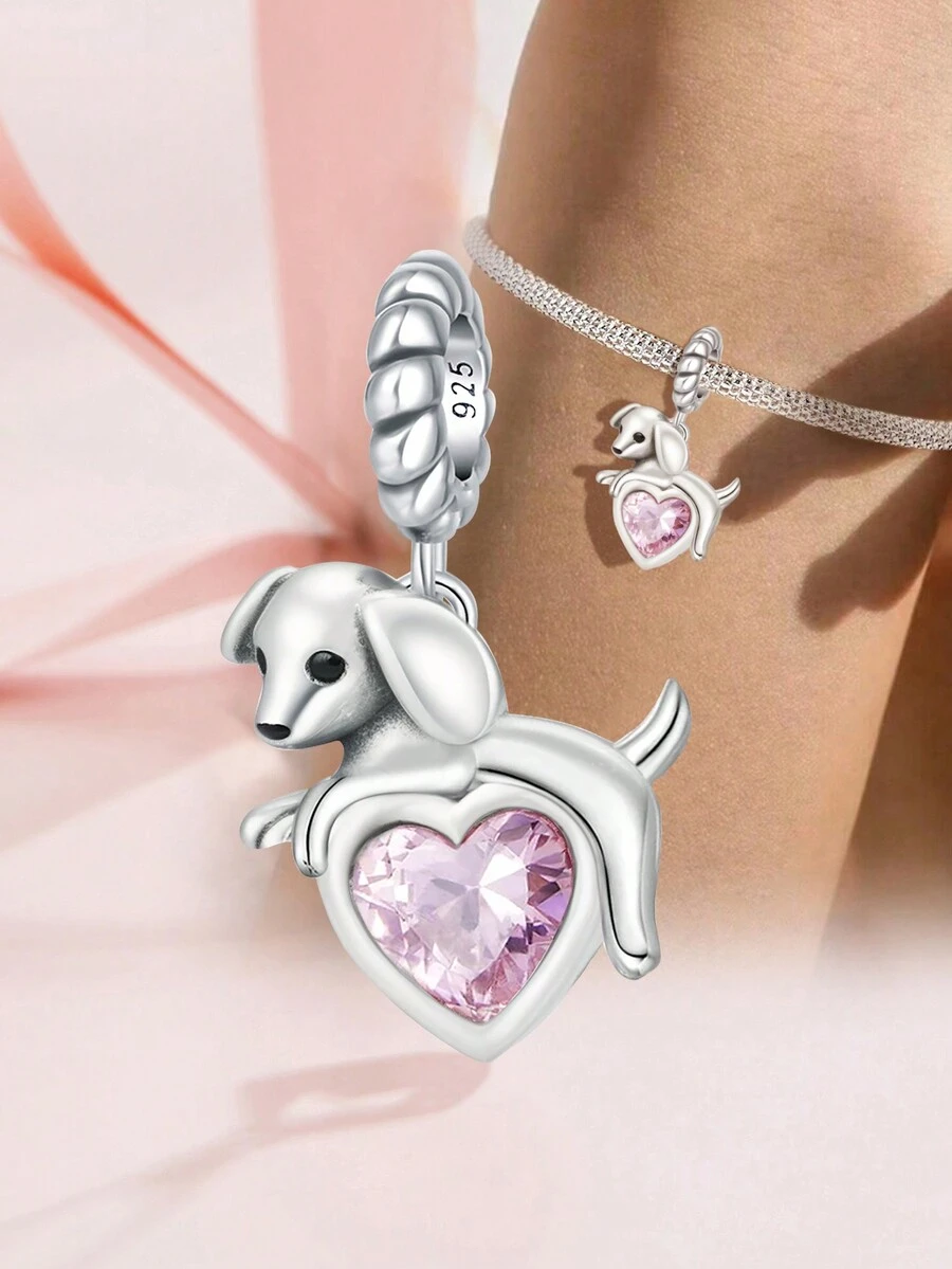 1 件时尚 925 纯银可爱宠物小狗系列串珠适合女士手链手镯 DIY 珠宝制作和日常服装搭配珠宝装饰适合女孩 - 銀色 - 查看 1