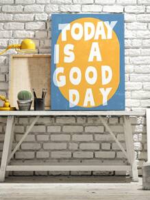 1PC Funky Yellow & Blue 'Today Is A Good Day' Wall Art – Funky Canvas Wall Painting & Art Print For Brightening Living Room & Bedroom Decor, Perfect Wall Decor For Inspiration, Frameless, Poster