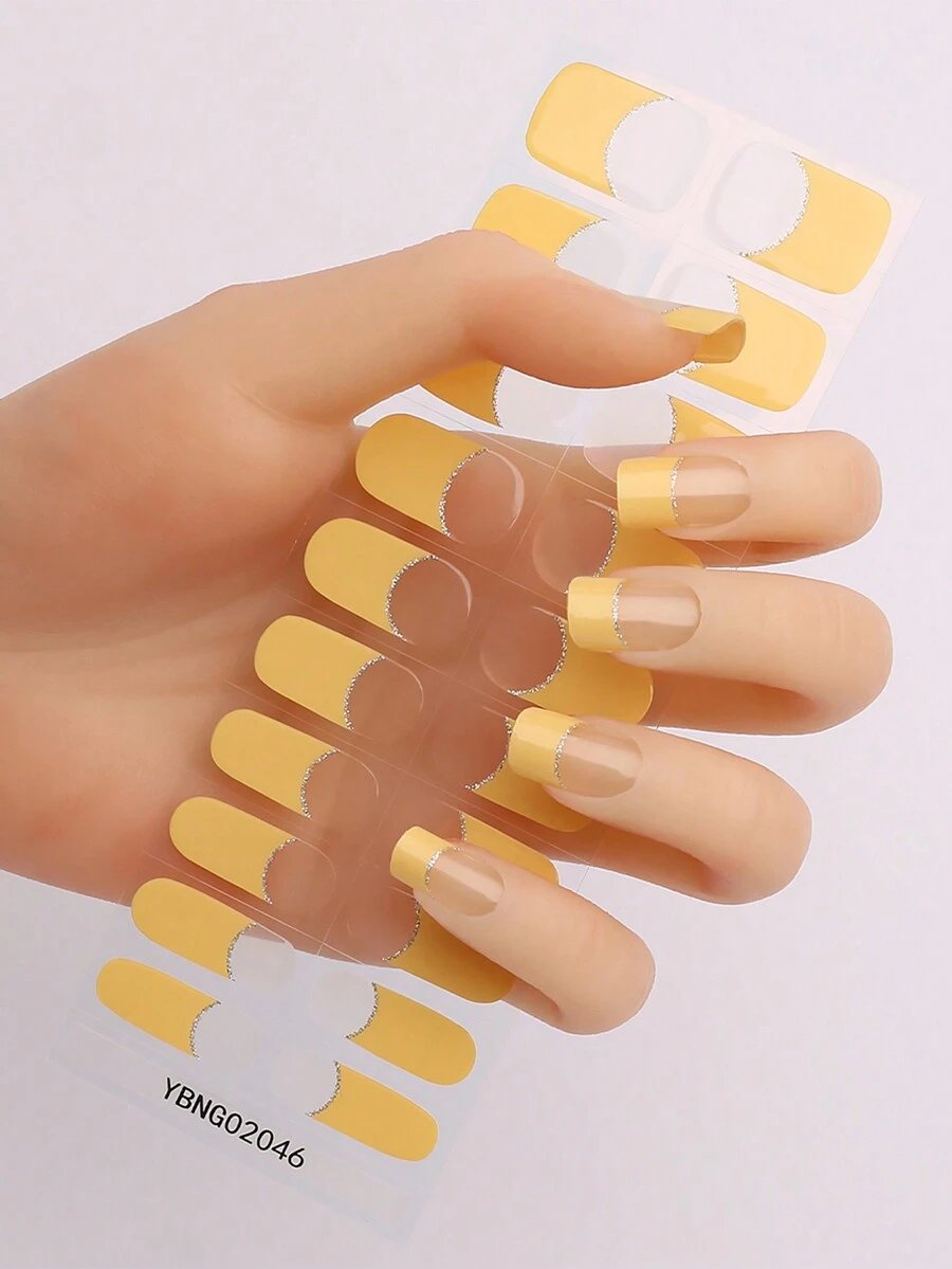 20 miếng dán móng tay gel UV bán khô của Pháp bóng bẩy toàn diện, cần phải được làm khô dưới ánh sáng, có thể sử dụng để cải thiện móng tay chất lượng tại tiệm, có thể đeo trong hơn 10 ngày