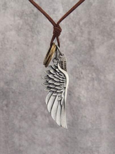 Fashionable and Popular Men Slogan Detail Wing Pendant Necklace Alloy for Jewelry Gift and for a Stylish Look
