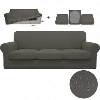 1 set de housse de canapé en soie de lait élastique anti-poussière et résistante aux griffes avec housses de coussins de siège