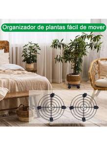 2 Soportes De Base De Maceta De Metal Con Ruedas,Paquete de 2 Soporte para Plantas con Ruedas, 27cm  Soporte Rodante para Macetas, Resistente Soporte de Metal, Base de Rodillo para Macetas Interiores y Exteriores ( Función de Freno) - Negro - Ver 5