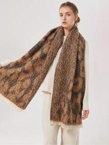 1 chiếc khăn choàng cổ bằng vải cashmere giả da báo Totem Jacquard dành cho cả nam và nữ, thời trang, đa năng, ấm áp, phong cách công sở - Lạc đà - Xem 2